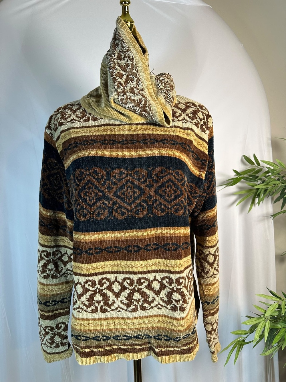 ❤️🔥 White Stag Brown Combo Cowl Neck Geometric Sweater | L 12/14 | Y2K Boho